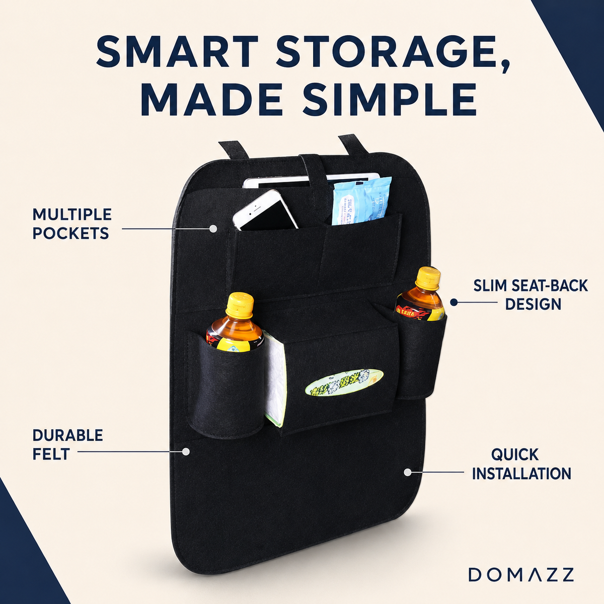 DOMAZZ Car Seat Organiser – Single & Double Pack