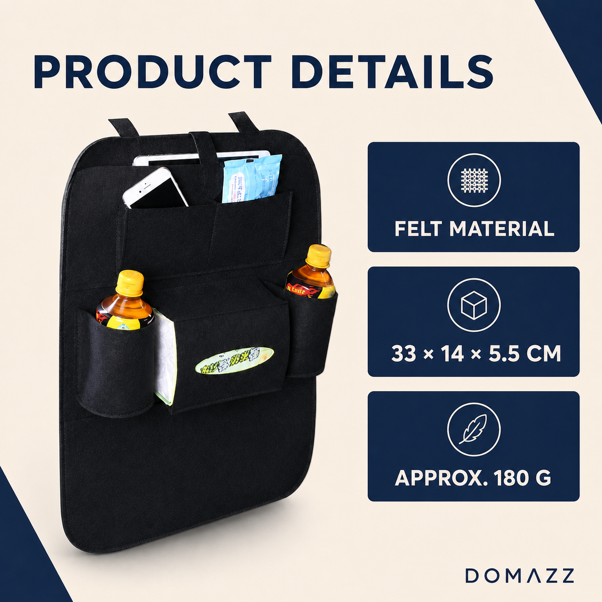 DOMAZZ Car Seat Organiser – Single & Double Pack