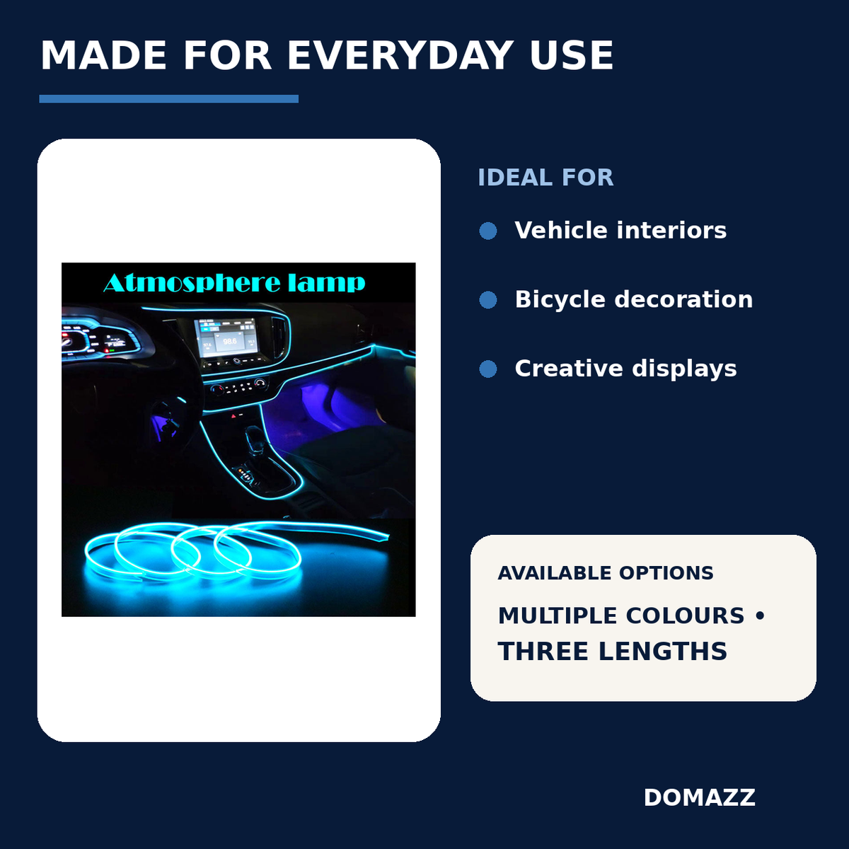 DOMAZZ Ambient LED Strip Light uses and available options