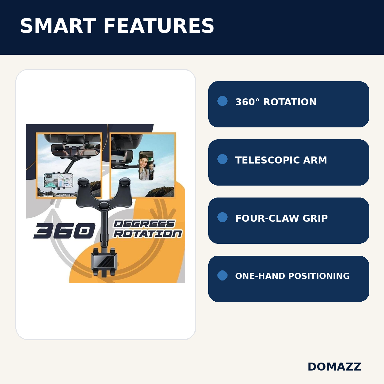 DOMAZZ Rearview Mirror Phone Holder key features