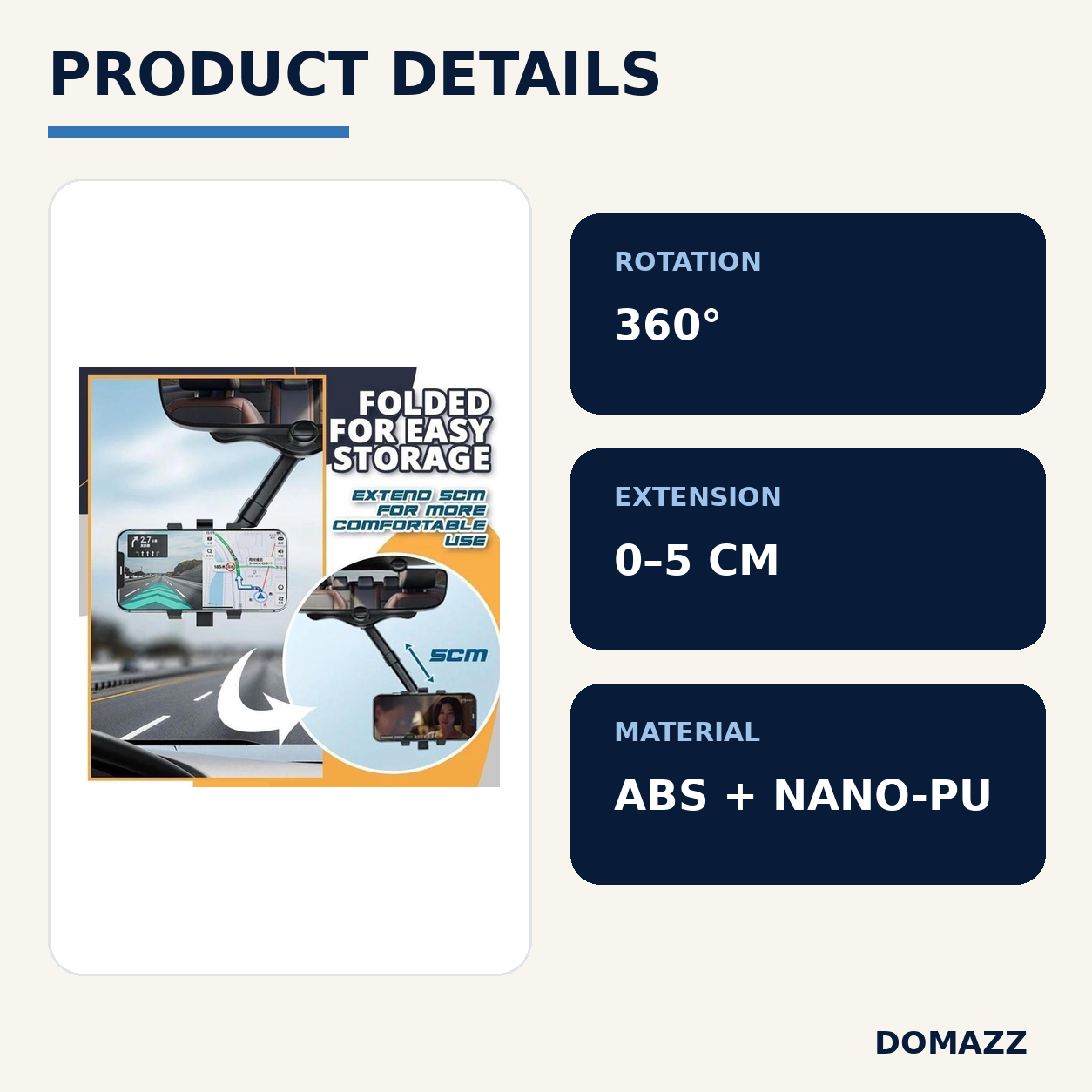 DOMAZZ Rearview Mirror Phone Holder product details and specifications