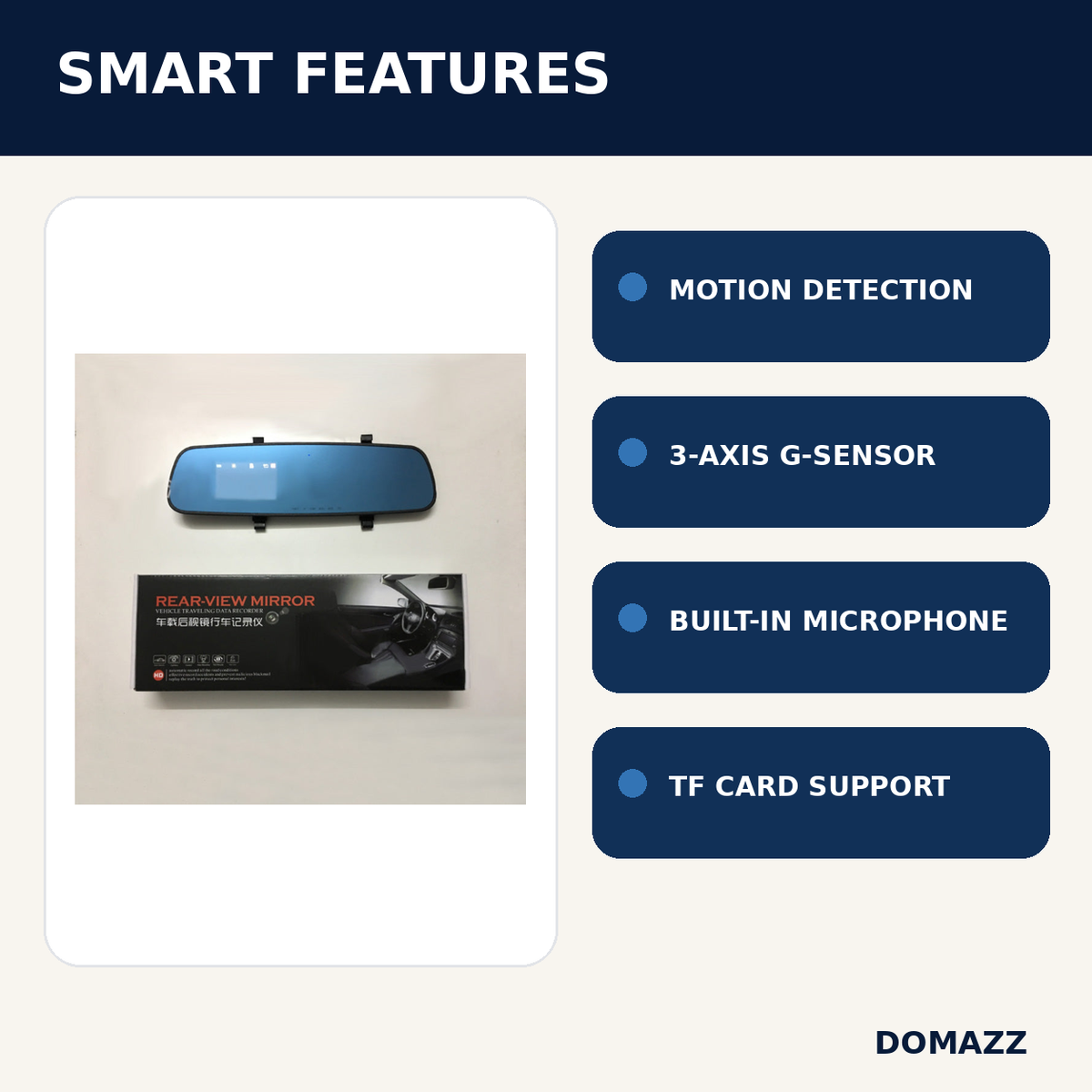 DOMAZZ Rearview Mirror Driving Recorder key features