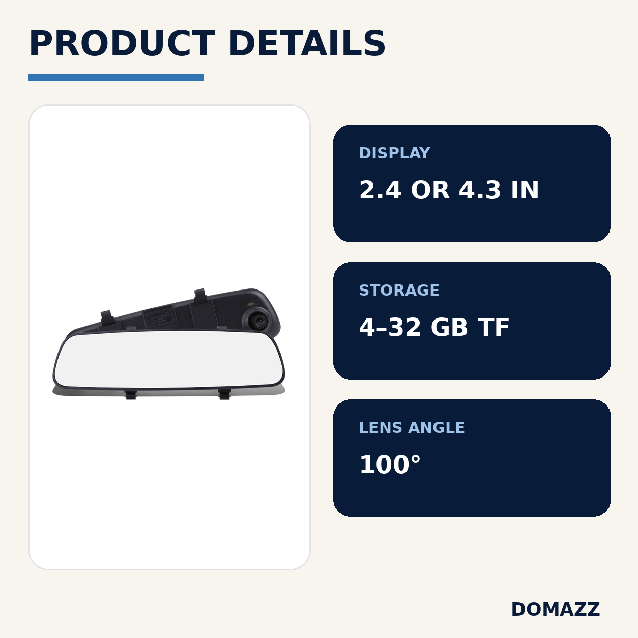 DOMAZZ Rearview Mirror Driving Recorder product details and specifications