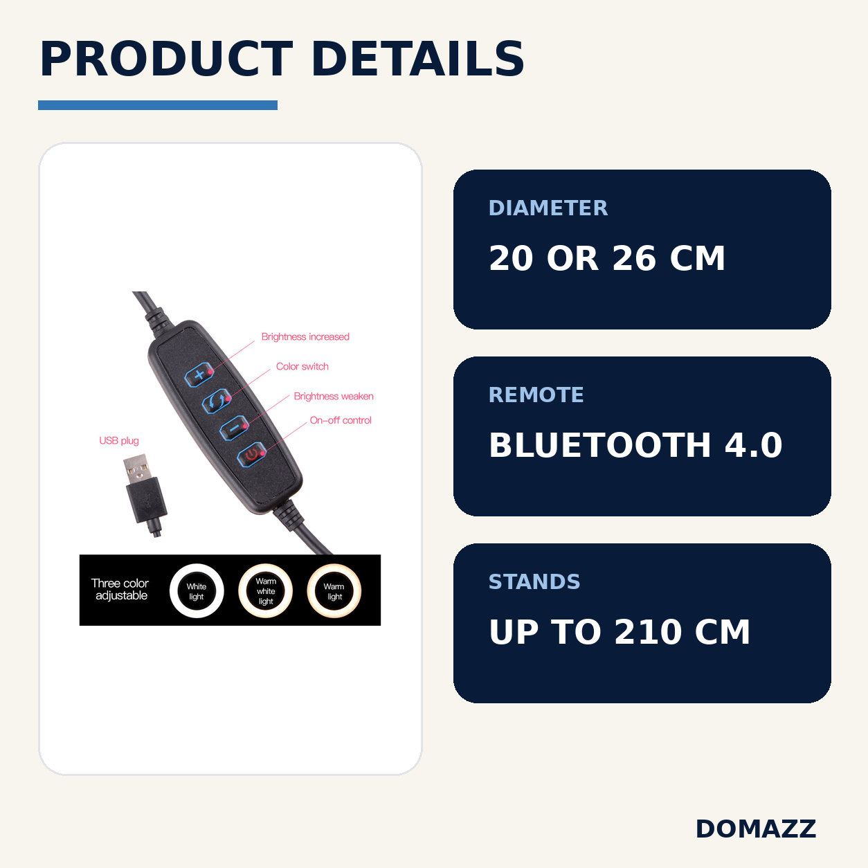 DOMAZZ LED Ring Light product details and specifications