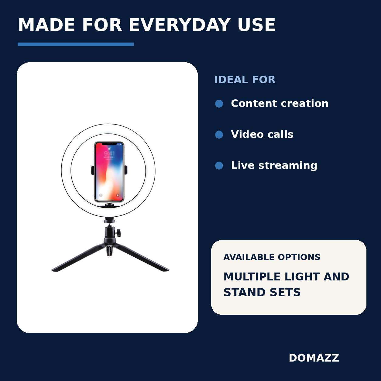 DOMAZZ LED Ring Light uses and available options