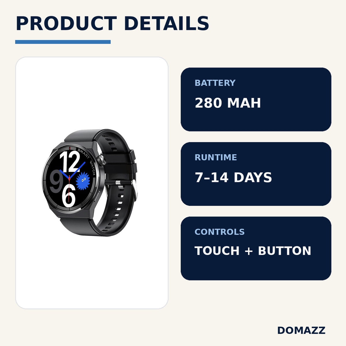 DOMAZZ Smartwatch product details and specifications