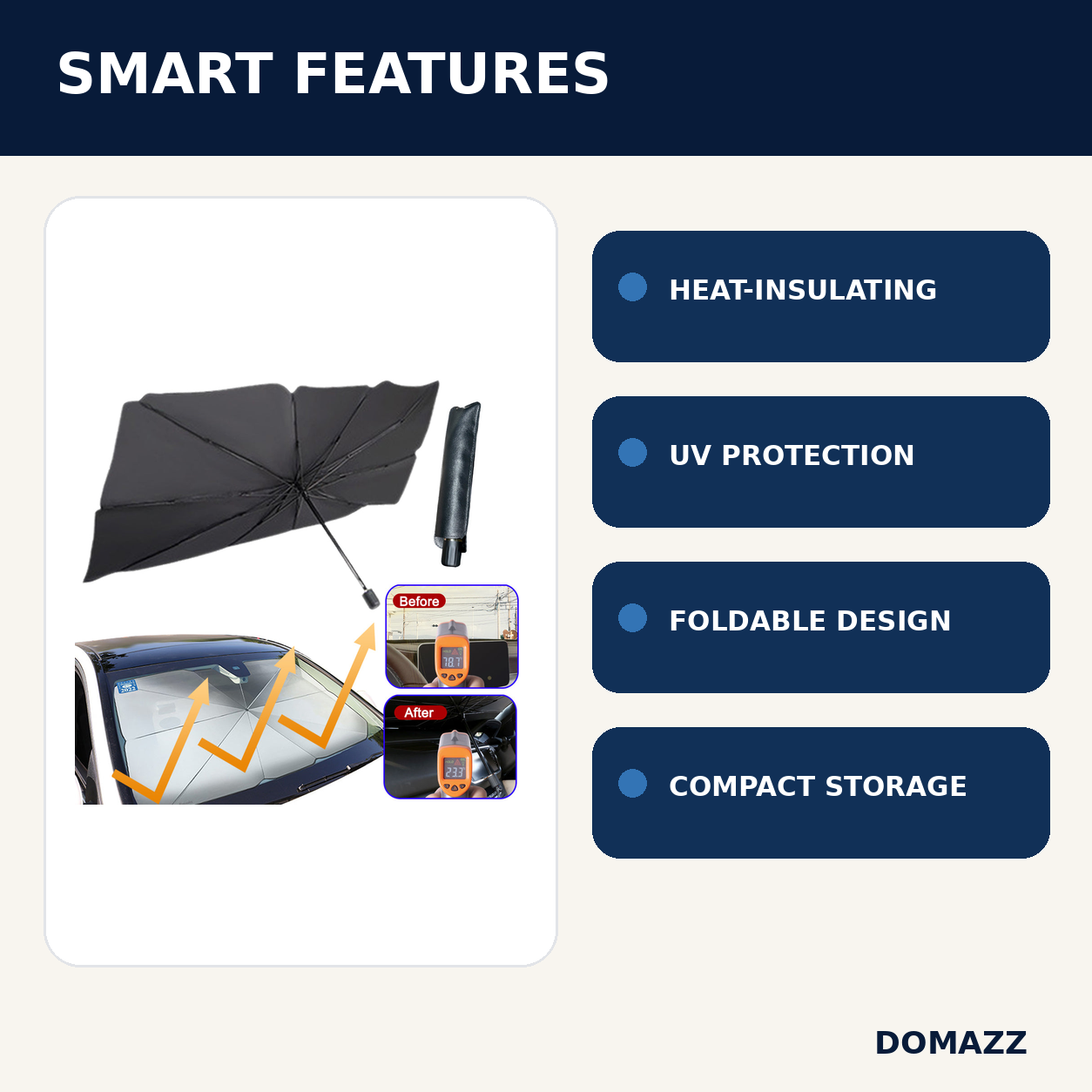 DOMAZZ Windscreen Sun Shade key features
