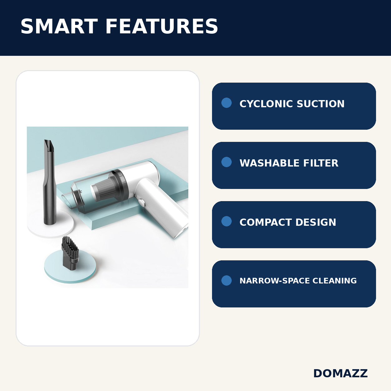 DOMAZZ Wireless Car Vacuum key features
