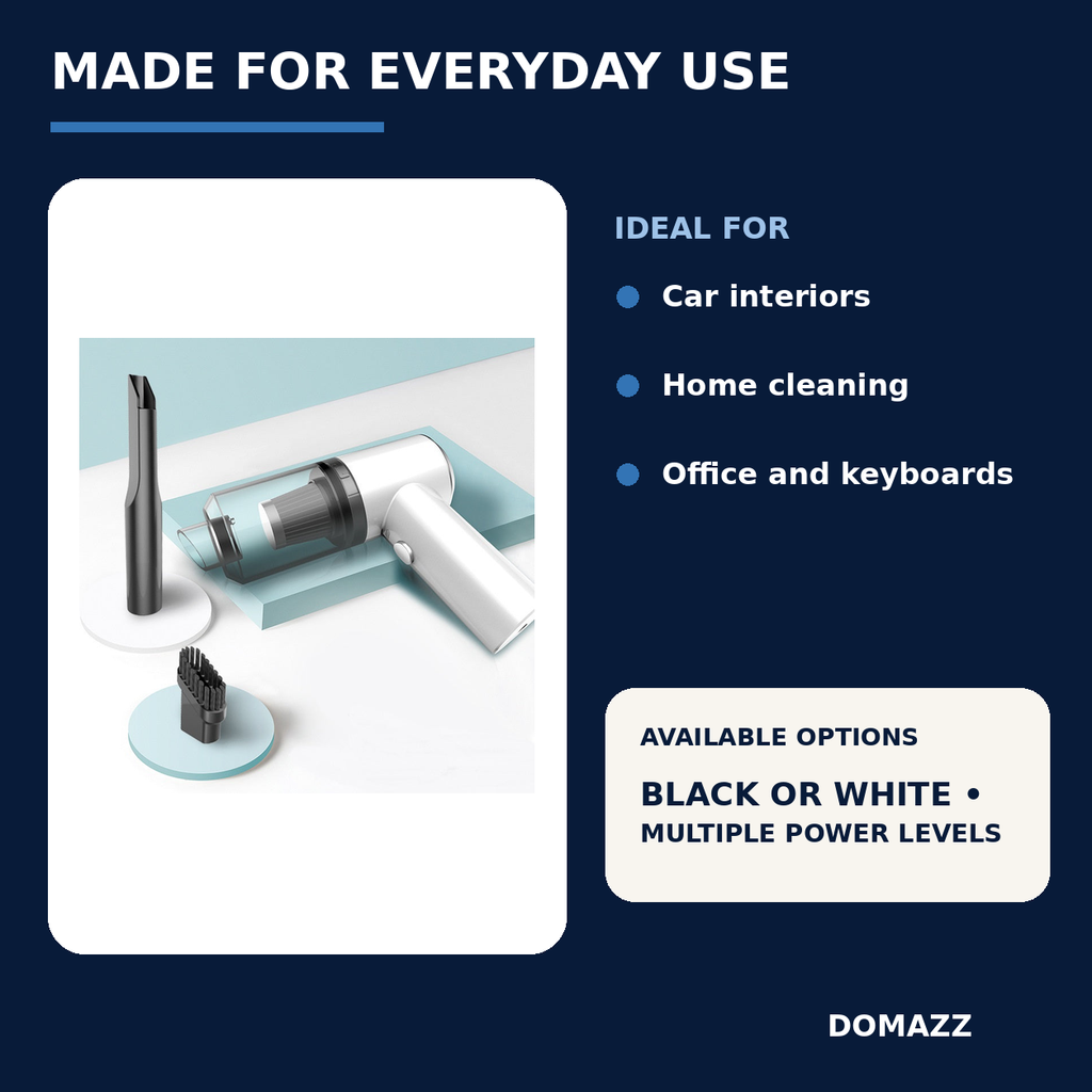 DOMAZZ Wireless Car Vacuum uses and available options